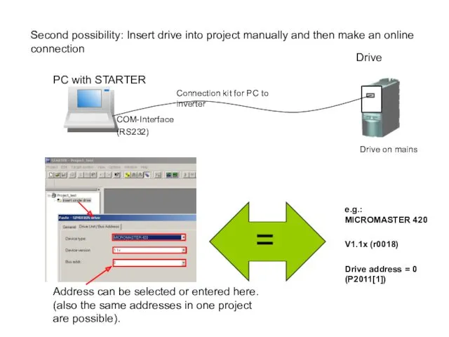 Second possibility: Insert drive into project manually and then make