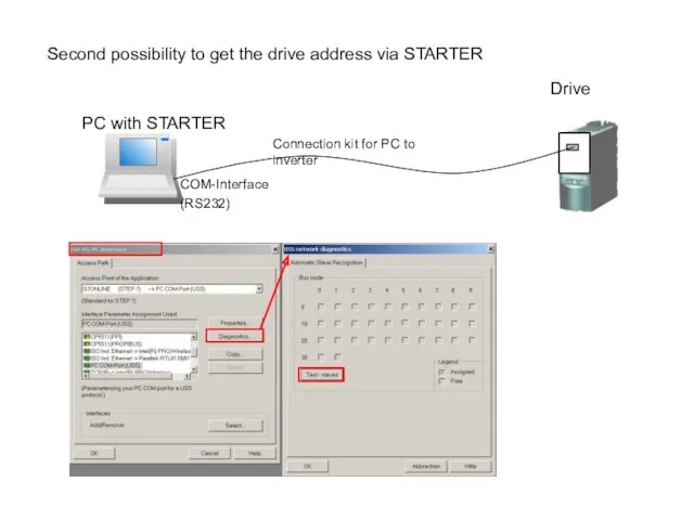 Second possibility to get the drive address via STARTER PC