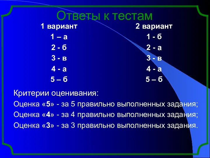 Ответы к тестам