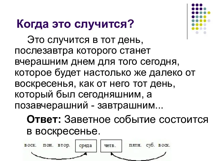 Когда это случится? Это случится в тот день, послезавтра которого