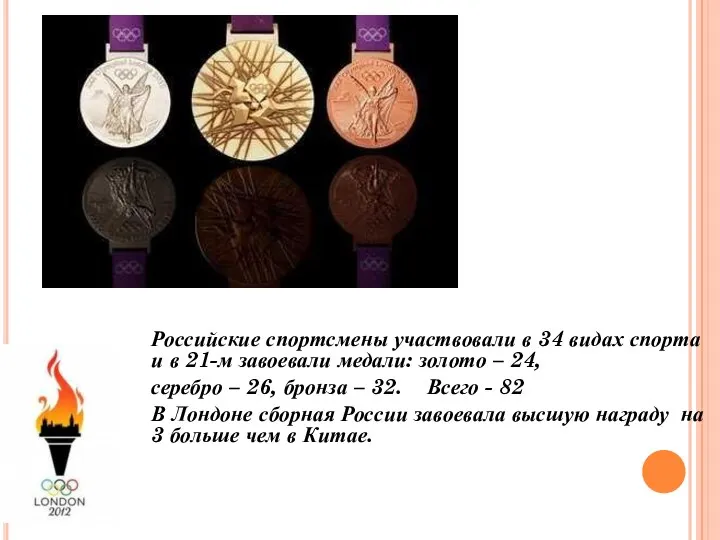 Российские спортсмены участвовали в 34 видах спорта и в 21-м