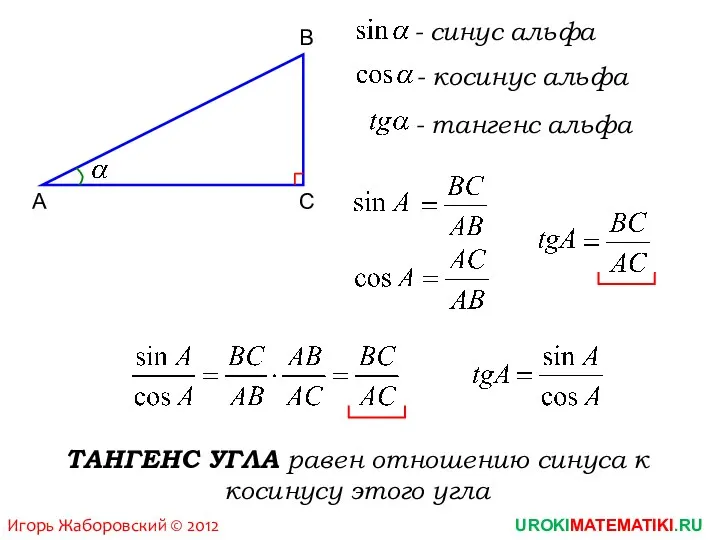 UROKIMATEMATIKI.RU Игорь Жаборовский © 2012 - синус альфа А В