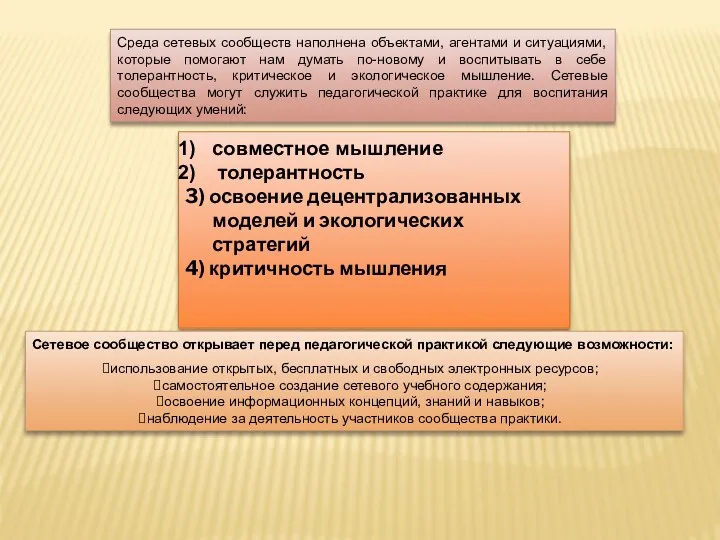 Среда сетевых сообществ наполнена объектами, агентами и ситуациями, которые помогают