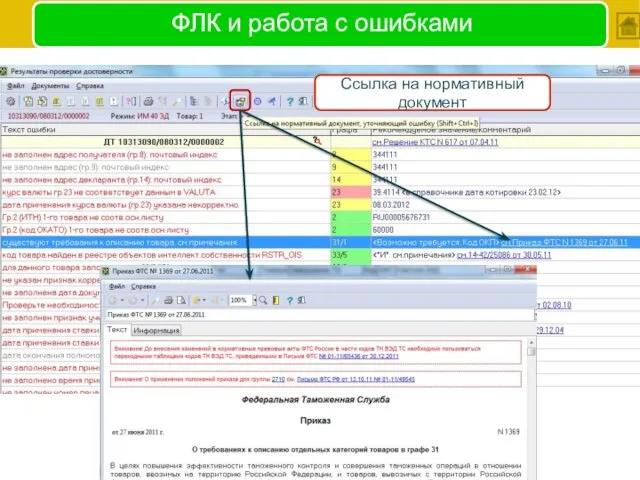 Ссылка на нормативный документ ФЛК и работа с ошибками