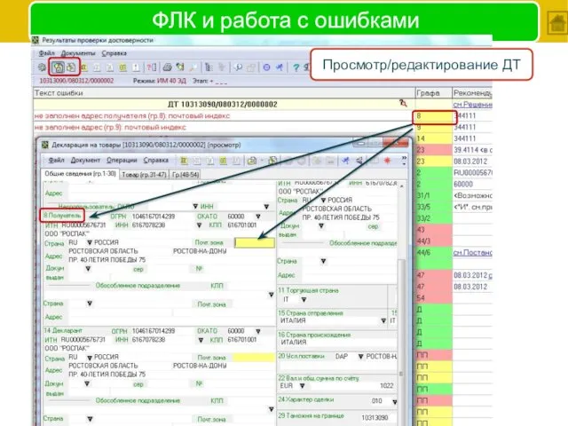 Просмотр/редактирование ДТ ФЛК и работа с ошибками