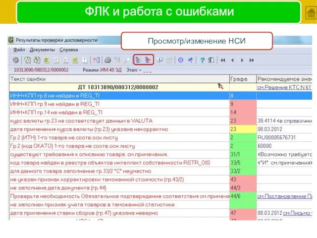 Просмотр/изменение НСИ ФЛК и работа с ошибками