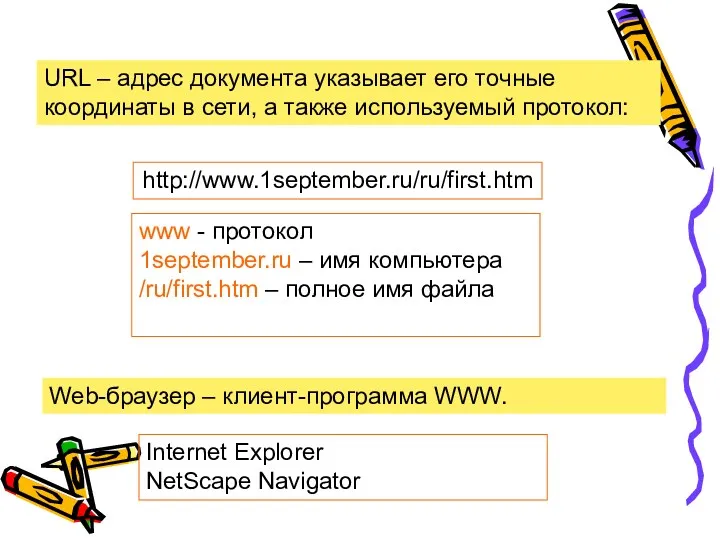 URL – адрес документа указывает его точные координаты в сети,