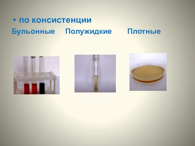 по консистенции Бульонные Полужидкие Плотные