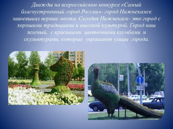 Дважды на всероссийском конкурсе «Самый благоустроенный город России»- город Нижнекамск завоевывал первые места.
