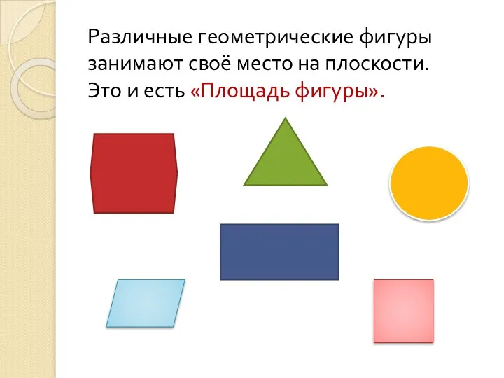 Различные геометрические фигуры занимают своё место на плоскости. Это и есть «Площадь фигуры».