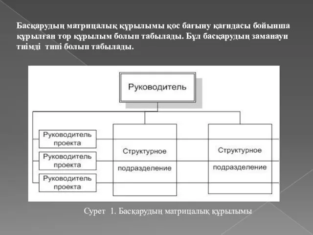 Сурет 1. Басқарудың матрицалық құрылымы Басқарудың матрицалық құрылымы қос бағыну қағидасы бойынша құрылған