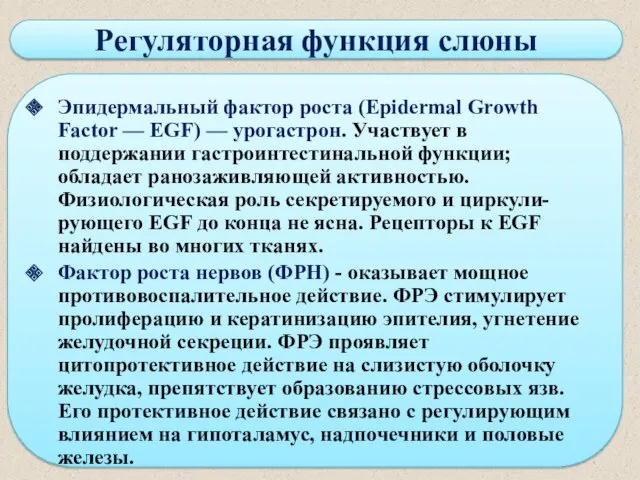 Регуляторная функция слюны Эпидермальный фактор роста (Epidermal Growth Factor —