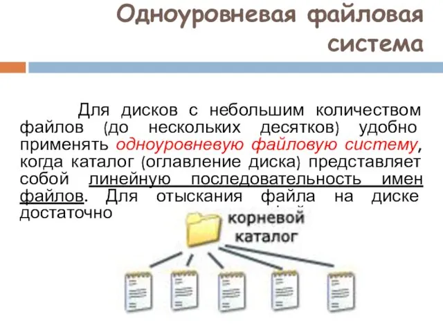 Одноуровневая файловая система Для дисков с небольшим количеством файлов (до