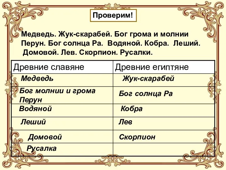 Проверим! Медведь. Жук-скарабей. Бог грома и молнии Перун. Бог солнца