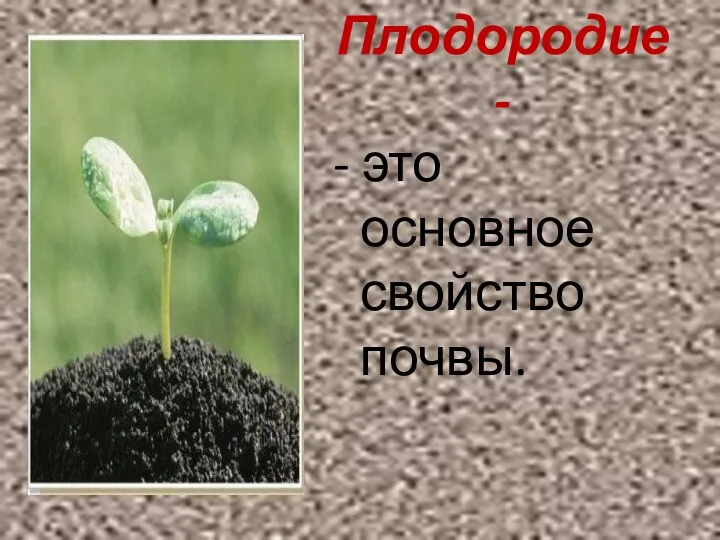 Плодородие - - это основное свойство почвы.