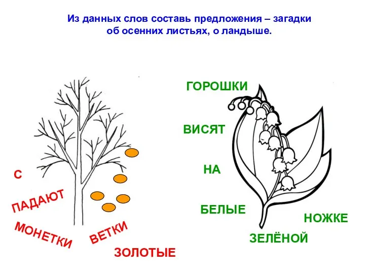 С ПАДАЮТ МОНЕТКИ ВЕТКИ ЗОЛОТЫЕ ГОРОШКИ ВИСЯТ НА БЕЛЫЕ ЗЕЛЁНОЙ