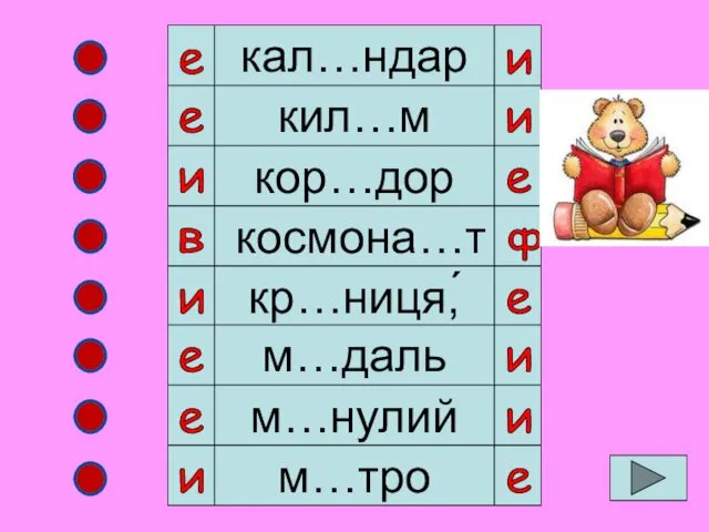 кал…ндар кил…м кор…дор космона…т кр…ниця,́ м…даль м…нулий м…тро е и