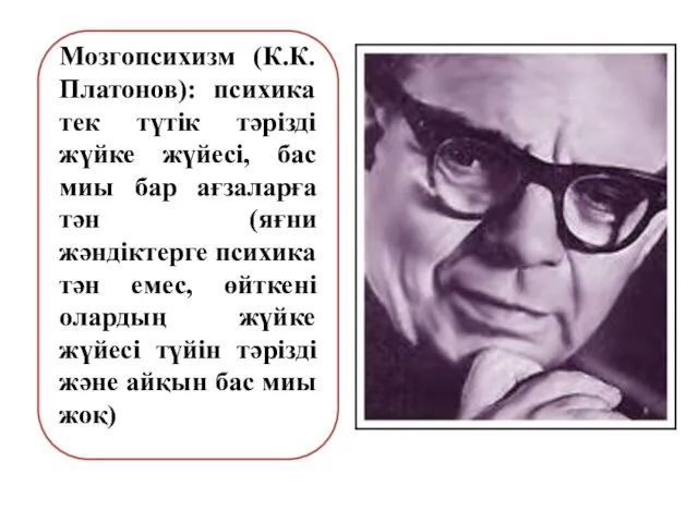 Мозгопсихизм (К.К.Платонов): психика тек түтік тәрізді жүйке жүйесі, бас миы