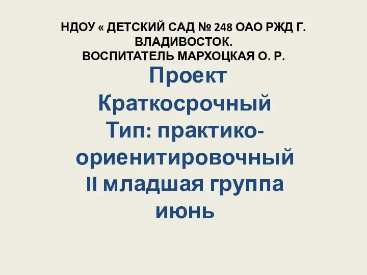 НДОУ « ДЕТСКИЙ САД № 248 ОАО РЖД Г. ВЛАДИВОСТОК.