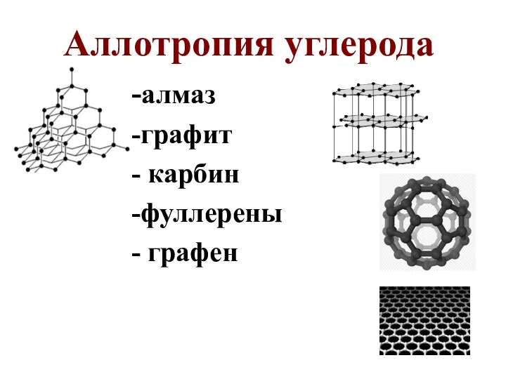 Аллотропия углерода -алмаз -графит - карбин -фуллерены - графен