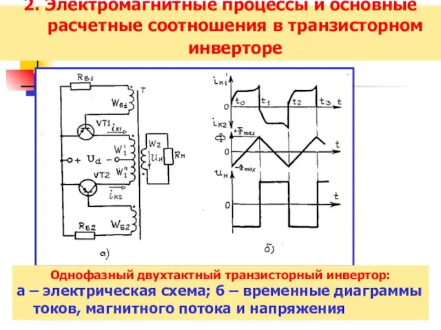 2. Электромагнитные процессы и основные расчетные соотношения в транзисторном инверторе Однофазный двухтактный транзисторный