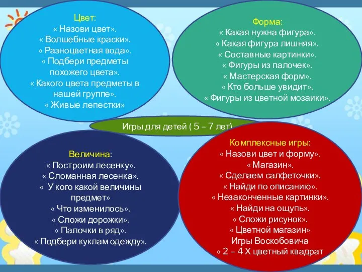 Игры для детей ( 5 – 7 лет). Цвет: «