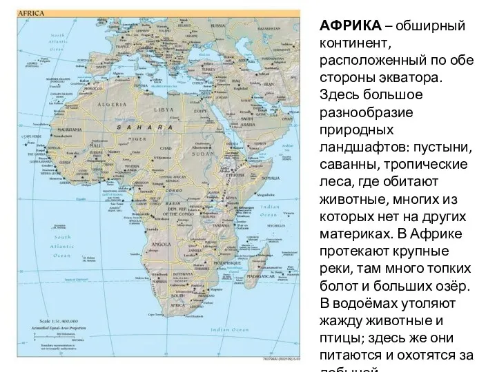 АФРИКА – обширный континент, расположенный по обе стороны экватора. Здесь