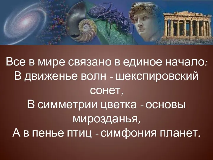 Все в мире связано в единое начало: В движенье волн - шекспировский сонет,