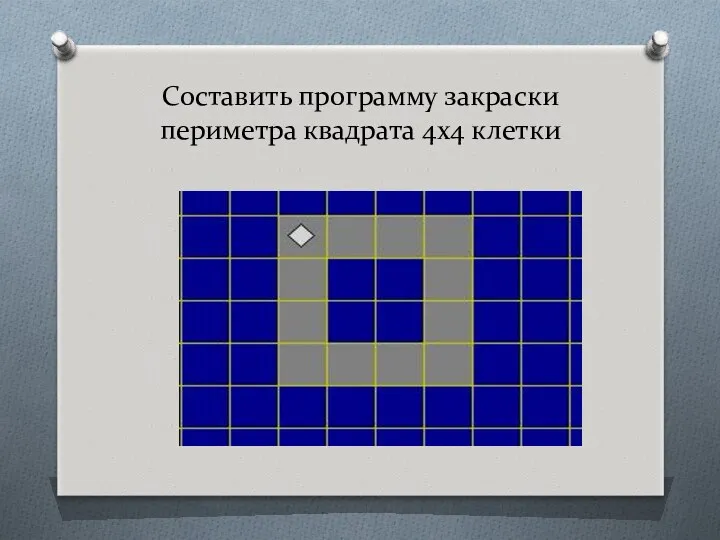 Составить программу закраски периметра квадрата 4х4 клетки