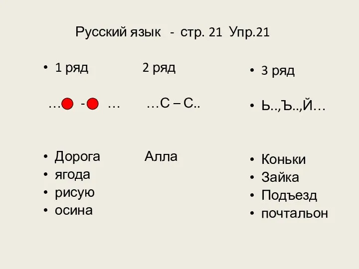 Русский язык - стр. 21 Упр.21 1 ряд 2 ряд