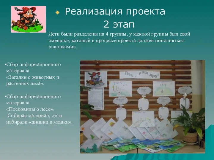 Реализация проекта 2 этап Сбор информационного материала «Загадки о животных и растениях леса».