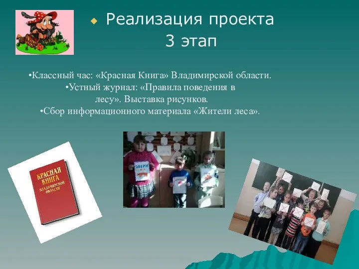 Реализация проекта 3 этап Классный час: «Красная Книга» Владимирской области. Устный журнал: «Правила