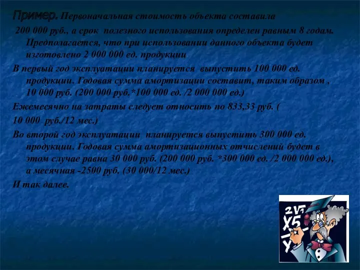 Пример. Первоначальная стоимость объекта составила 200 000 руб., а срок