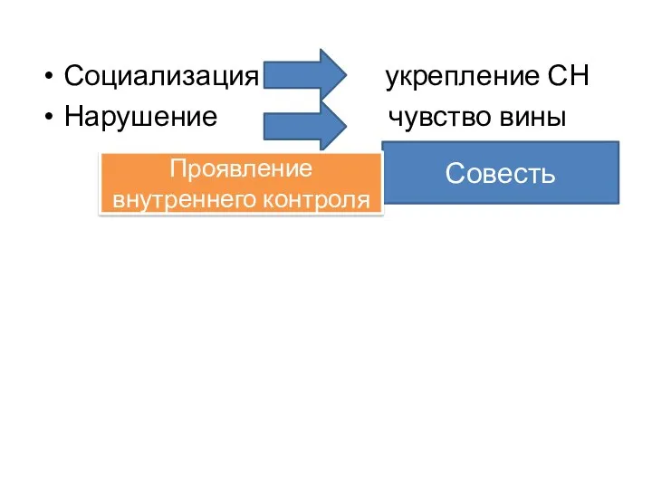 Социализация укрепление СН Нарушение чувство вины Совесть Проявление внутреннего контроля