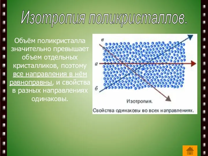 Объём поликристалла значительно превышает объем отдельных кристалликов, поэтому все направления