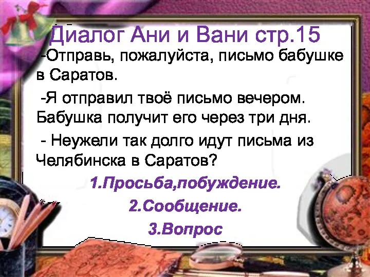 Диалог Ани и Вани стр.15 -Отправь, пожалуйста, письмо бабушке в