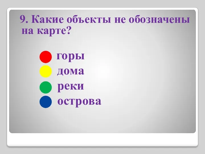 горы дома реки острова 9. Какие объекты не обозначены на карте?