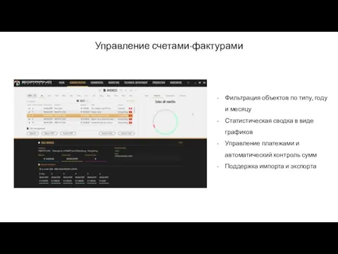 Фильтрация объектов по типу, году и месяцу Статистическая сводка в виде графиков Управление