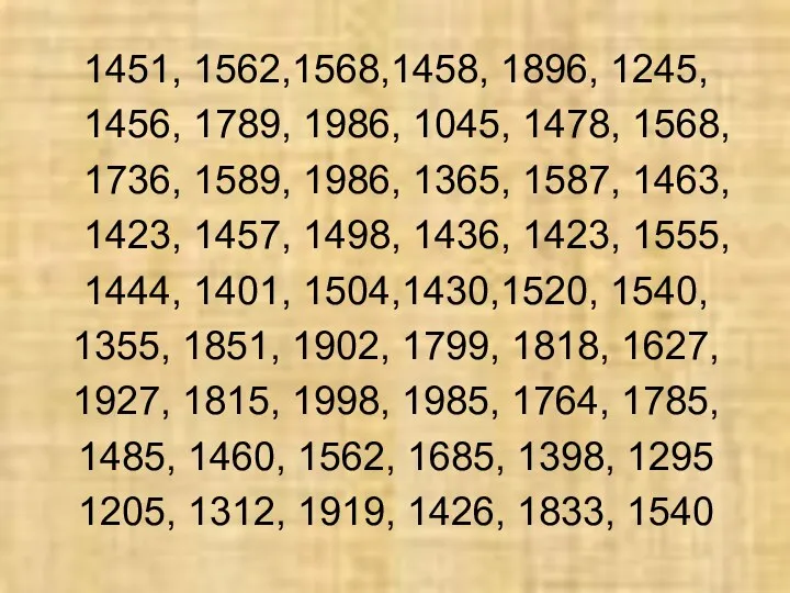 1451, 1562,1568,1458, 1896, 1245, 1456, 1789, 1986, 1045, 1478, 1568,