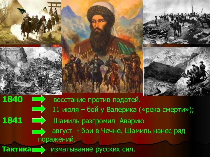 1840 восстание против податей. 11 июля – бой у Валерика