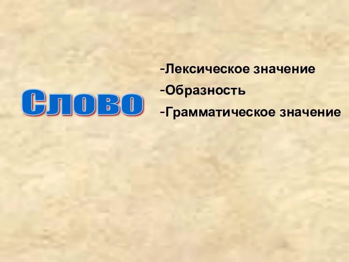 -Лексическое значение -Образность -Грамматическое значение Слово