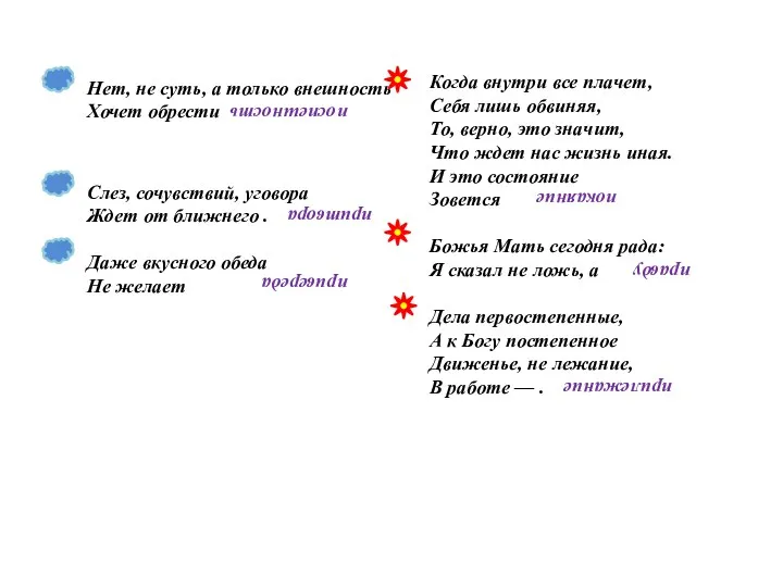 Нет, не суть, а только внешность Хочет обрести Слез, сочувствий, уговора Ждет от