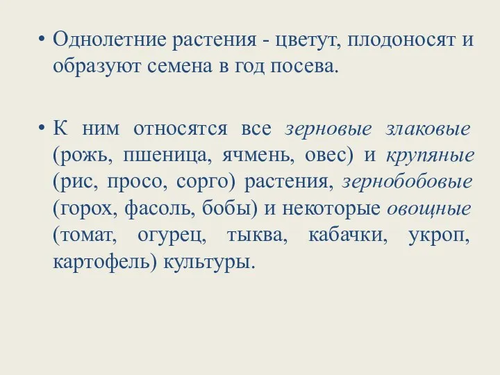 Однолетние растения - цветут, плодоносят и образуют семена в год