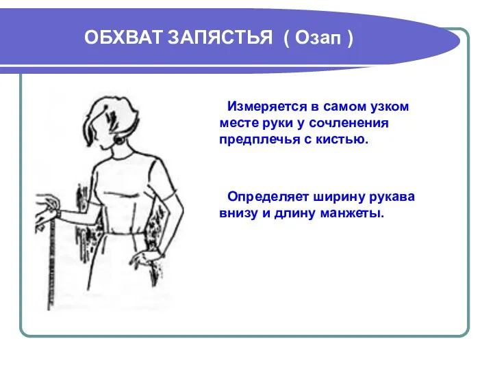 ОБХВАТ ЗАПЯСТЬЯ ( Озап ) Измеряется в самом узком месте