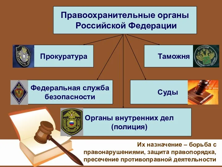 Правоохранительные органы Российской Федерации Прокуратура Таможня Федеральная служба безопасности Суды
