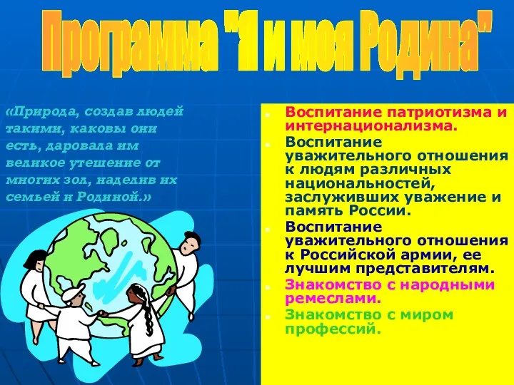 Воспитание патриотизма и интернационализма. Воспитание уважительного отношения к людям различных