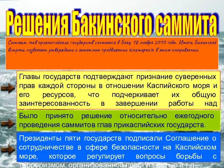 Решения Бакинского саммита Саммит глав прикаспийских государств состоялся в Баку