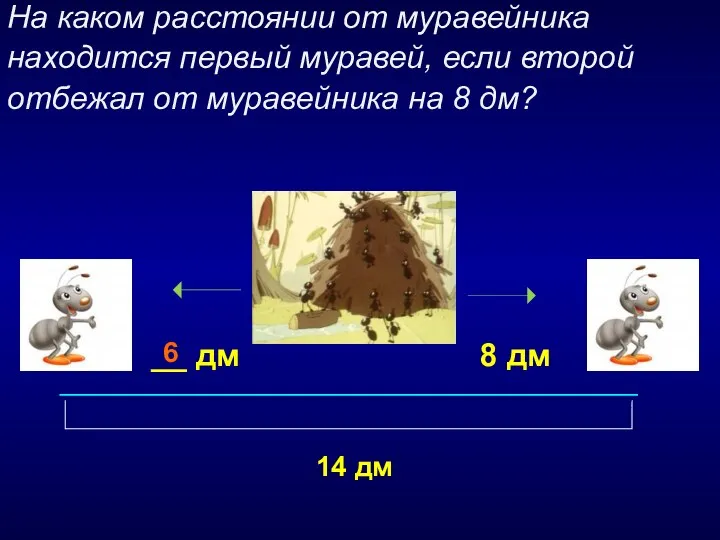 На каком расстоянии от муравейника находится первый муравей, если второй