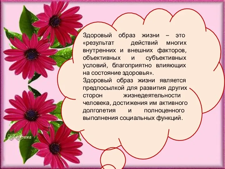 Здоровый образ жизни – это «результат действий многих внутренних и