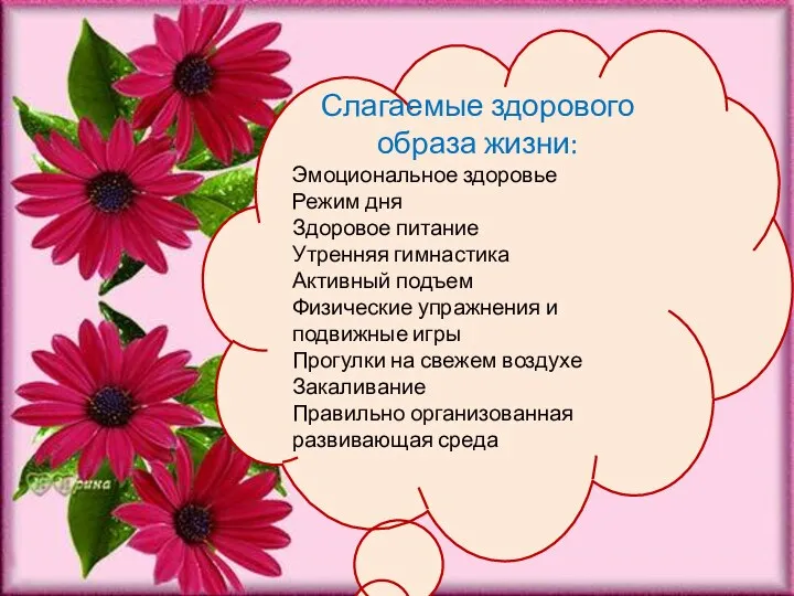 Слагаемые здорового образа жизни: Эмоциональное здоровье Режим дня Здоровое питание